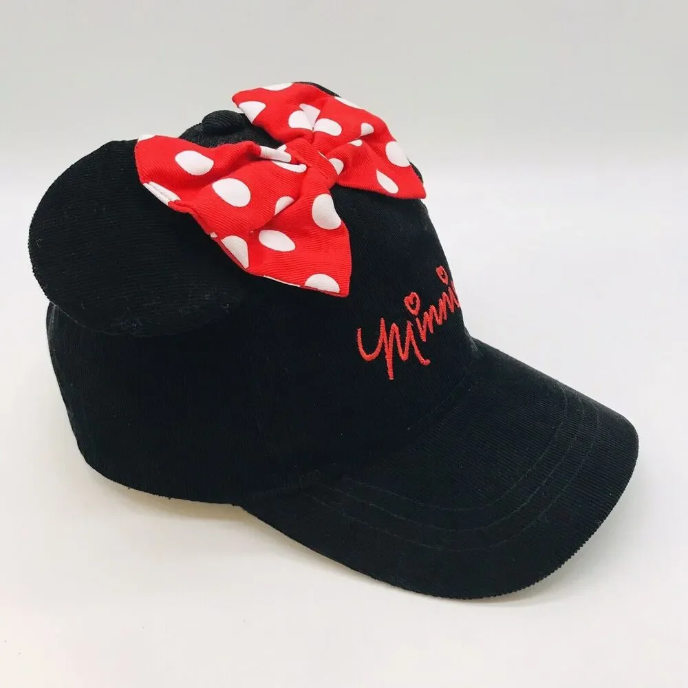 Disney Minnie Mouse Ball Cap Berkshire Fashions Black Corduroy Hat with Ears Bow
